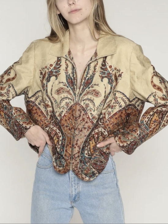 Coldwater Creek Jackets & Blazers - Coldwater Creek Blazer Womens Medium Paisley Tan Zip Up Jacket